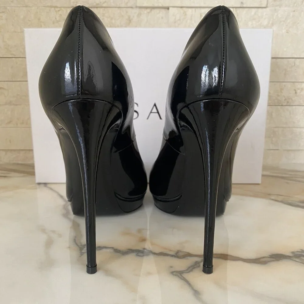 Casadei Black Patent Leather Platform Pumps High Heel Stilettos - Picture 4 of 5